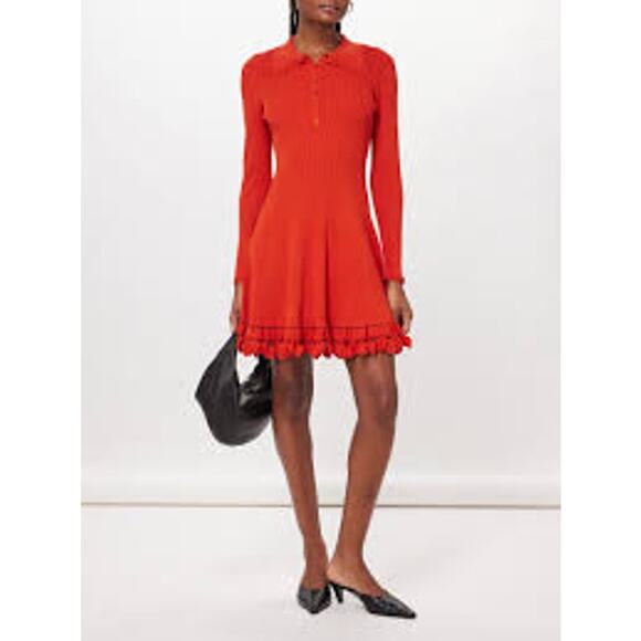 Ulla Johnson Cybil Tulip-Edge Rib Knit Mini Dress Carnelian Size M NWT - Picture 5 of 10